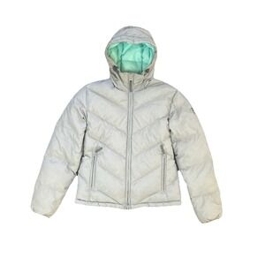 Fox Girls Puffer Jacket L Gray Down Feather Hooded Winter Coat Ski‎ Snowboard